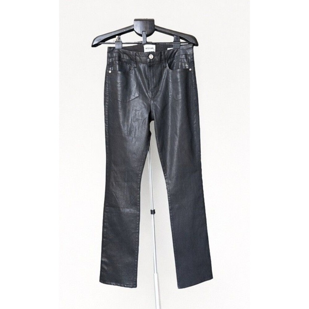 FRAME Le Mini Boot Coated Jeans 29 Noir Black Leather Look Bootcut Excellent
